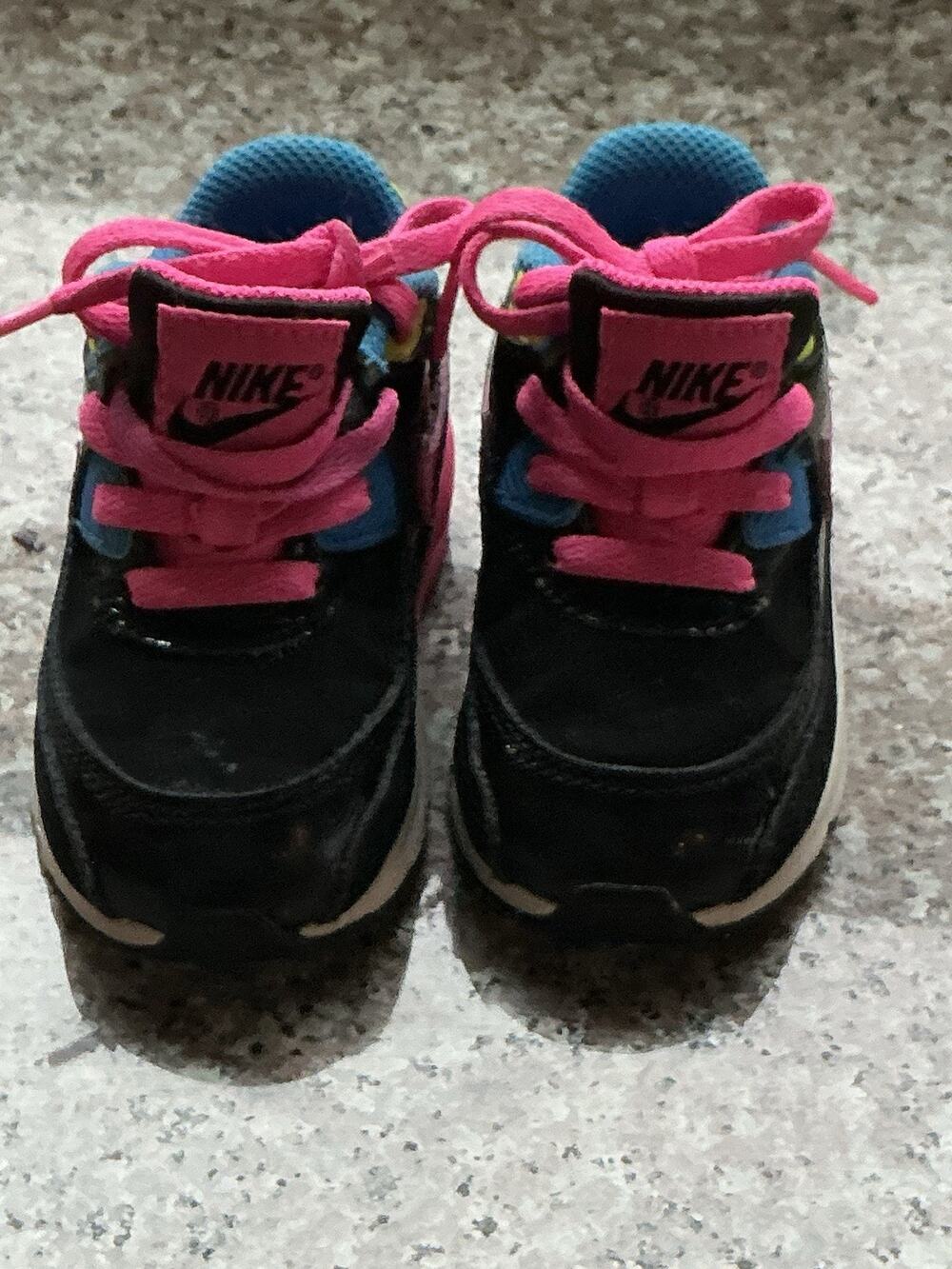 Nike Air Max Toddler Girls Size 5C Black Pink Blue Neon Running Shoes Sneakers